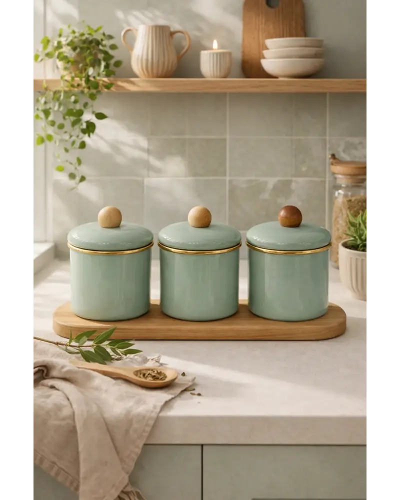 PR Home Soft Green Emaye Baharatlık Seti 10 Cm