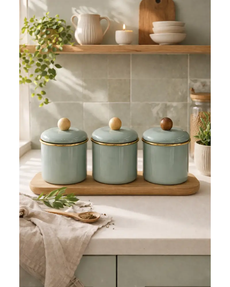 PR Home Soft Green Emaye Baharatlık Seti 12 Cm