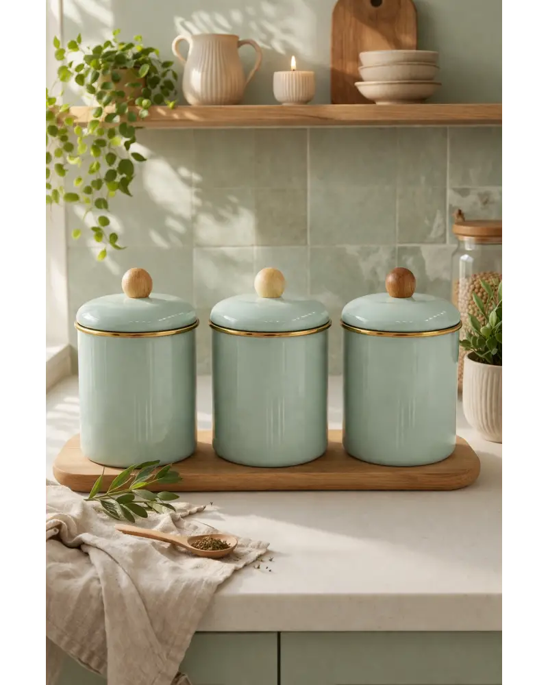 PR Home Soft Green Emaye Baharatlık Seti 14 Cm