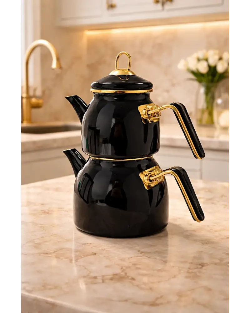 PR Home Emaye Rose Model Çaydanlık Siyah