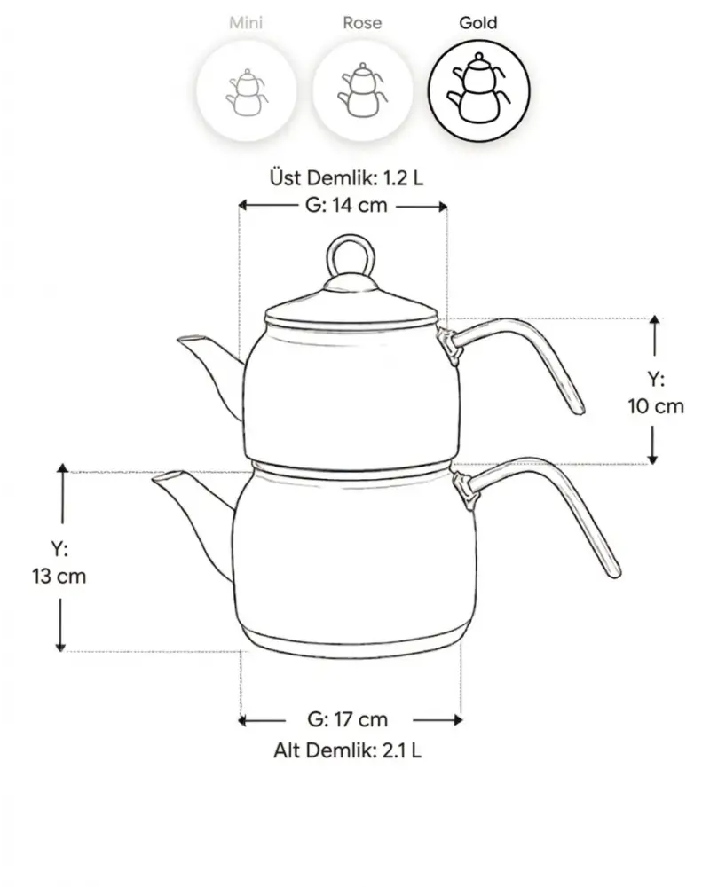 PR Home Forte Red Gold Model Emaye Çaydanlık