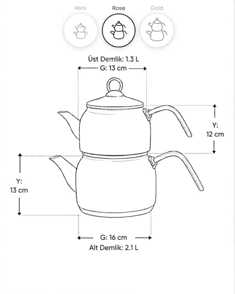 PR Home Alaria Kırmızı Rose Model Emaye Çaydanlık