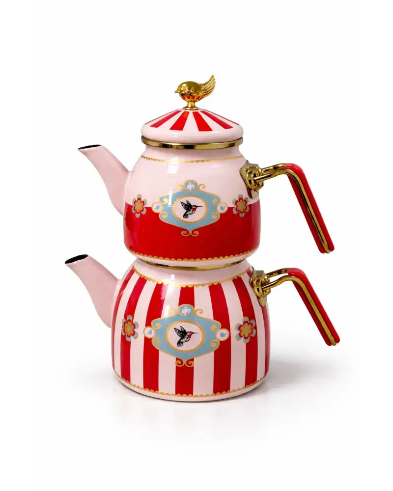 PR Home Alaria Kırmızı Rose Model Emaye Çaydanlık