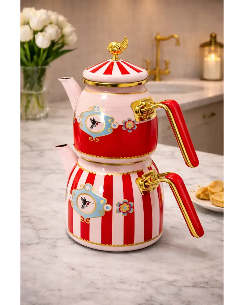 PR Home Alaria Kırmızı Rose Model Emaye Çaydanlık