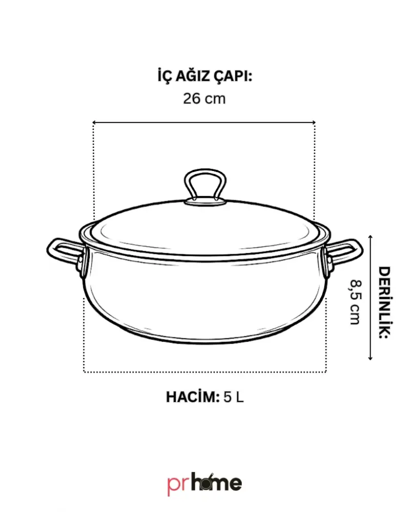 PR Home Limon Derin Bombeli Emaye Karnıyarık Pilav Tenceresi 26 cm