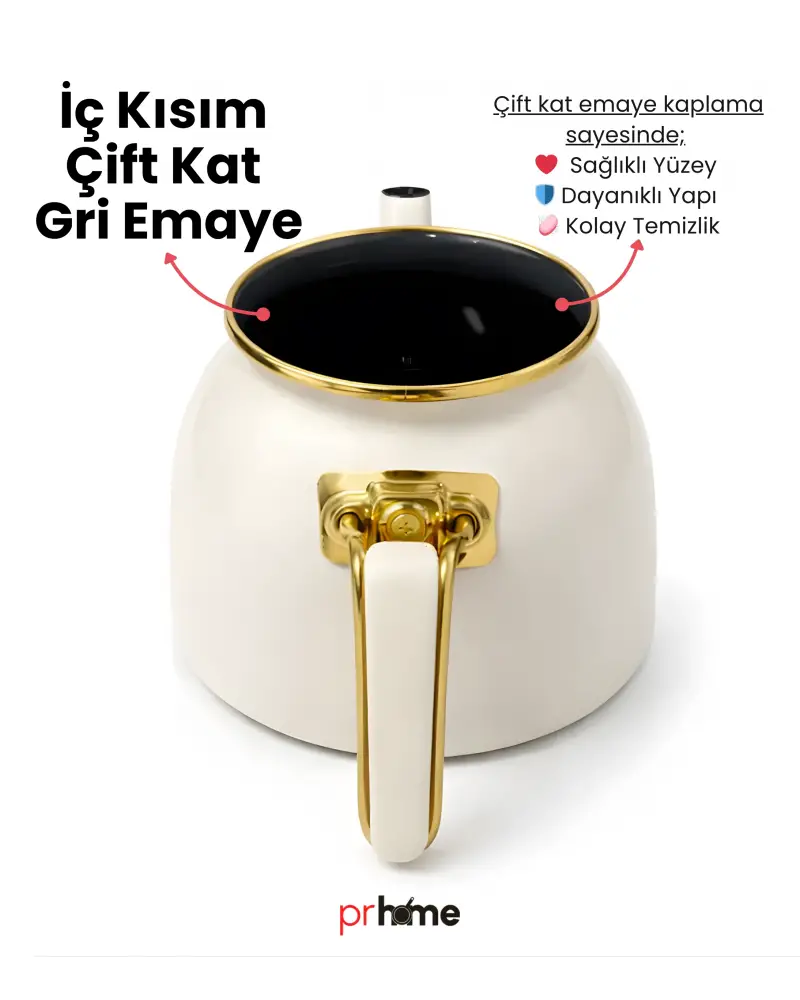 PR Home Krem Rose Model Emaye Çaydanlık