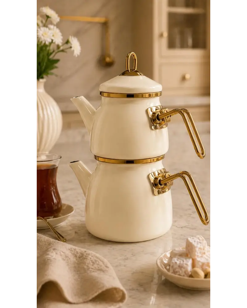 PR Home Krem Mini Model Emaye Çaydanlık