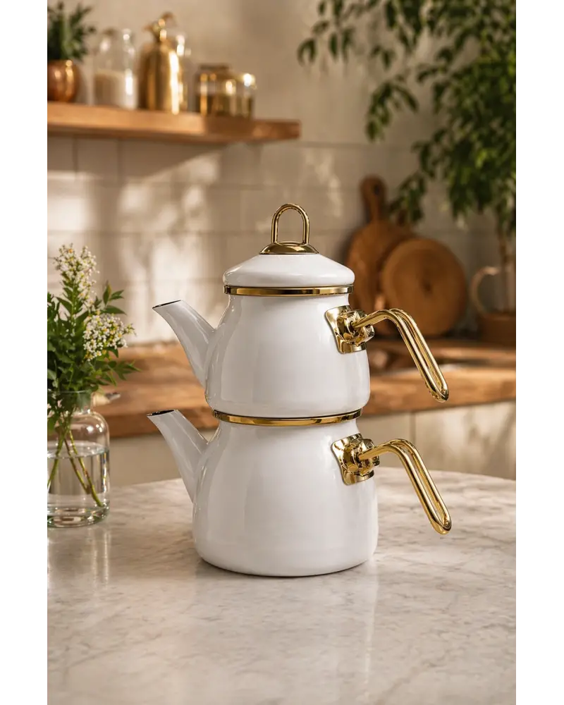 PR Home Beyaz Mini Model Emaye Çaydanlık
