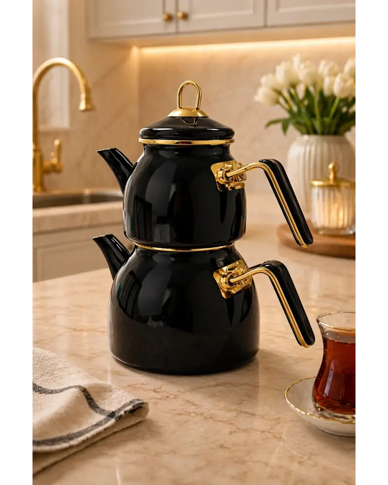 PR Home Siyah Rose Model Emaye Çaydanlık