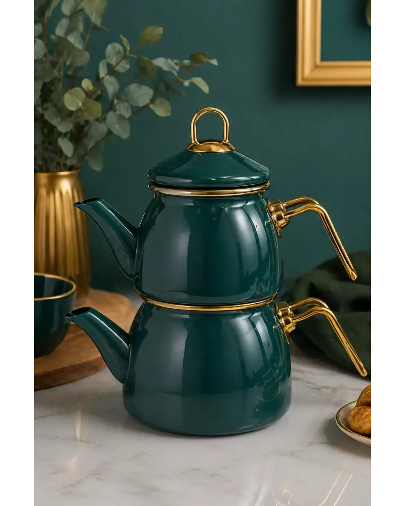 PR Home Petrol Yeşili Mini Model Emaye Çaydanlık