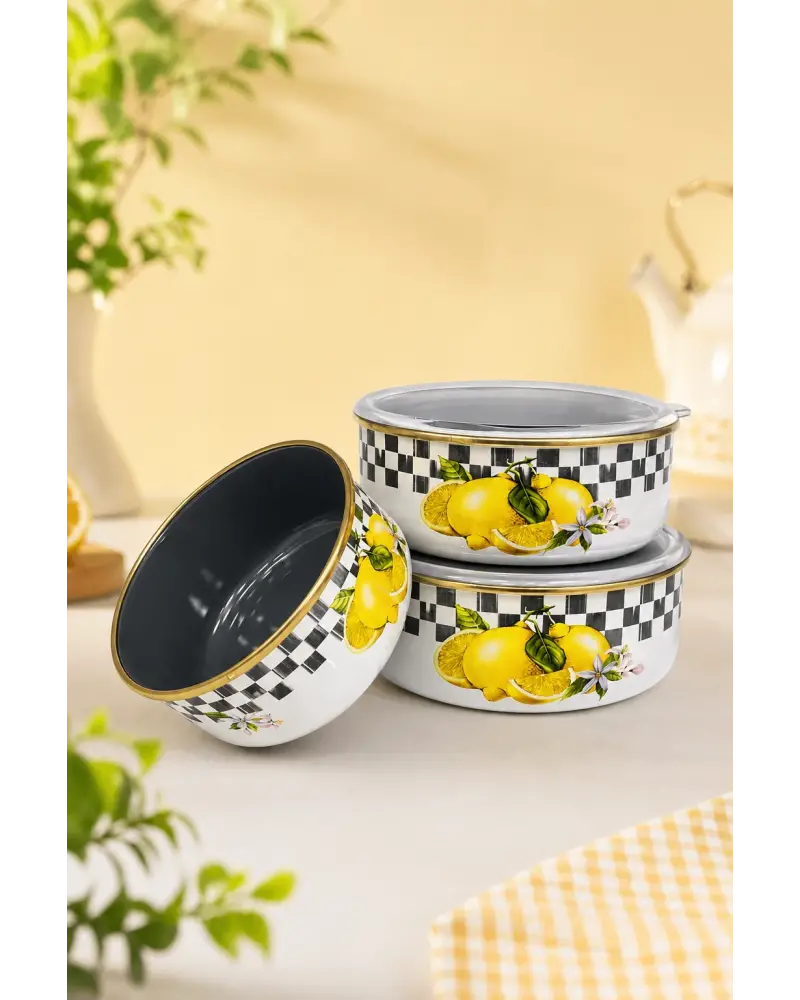 PR Home Limon Emaye Üçlü Saklama Seti