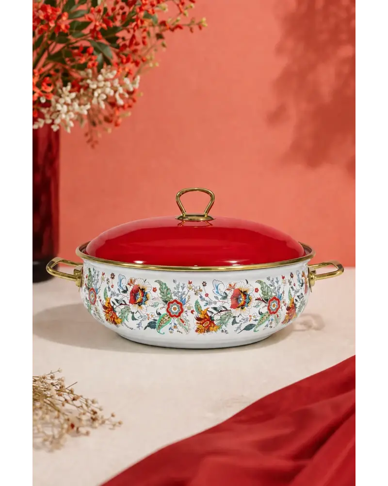 PR Home Magnolia Derin Bombeli Emaye Karnıyarık Pilav Tenceresi 26 cm