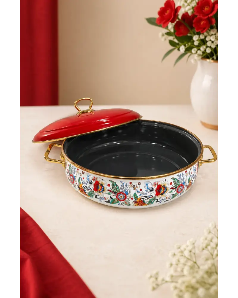 PR Home Magnolia Derin Bombeli Emaye Karnıyarık Pilav Tenceresi 26 cm