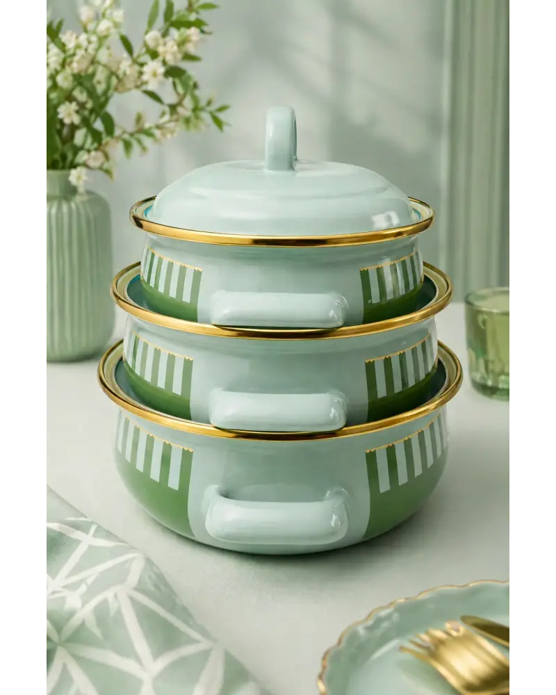 PR Home Alaria Yeşil Emaye Mini Tencere Seti 12-14-16 cm
