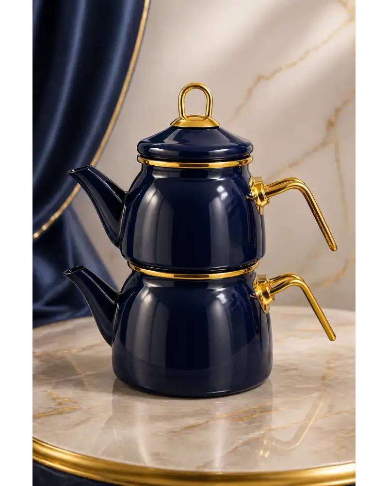 PR Home Lacivert Emaye Mini Model Emaye Çaydanlık