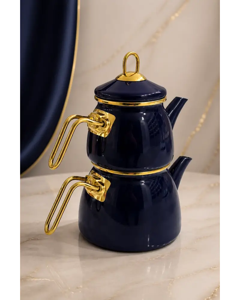 PR Home Lacivert Emaye Mini Model Emaye Çaydanlık