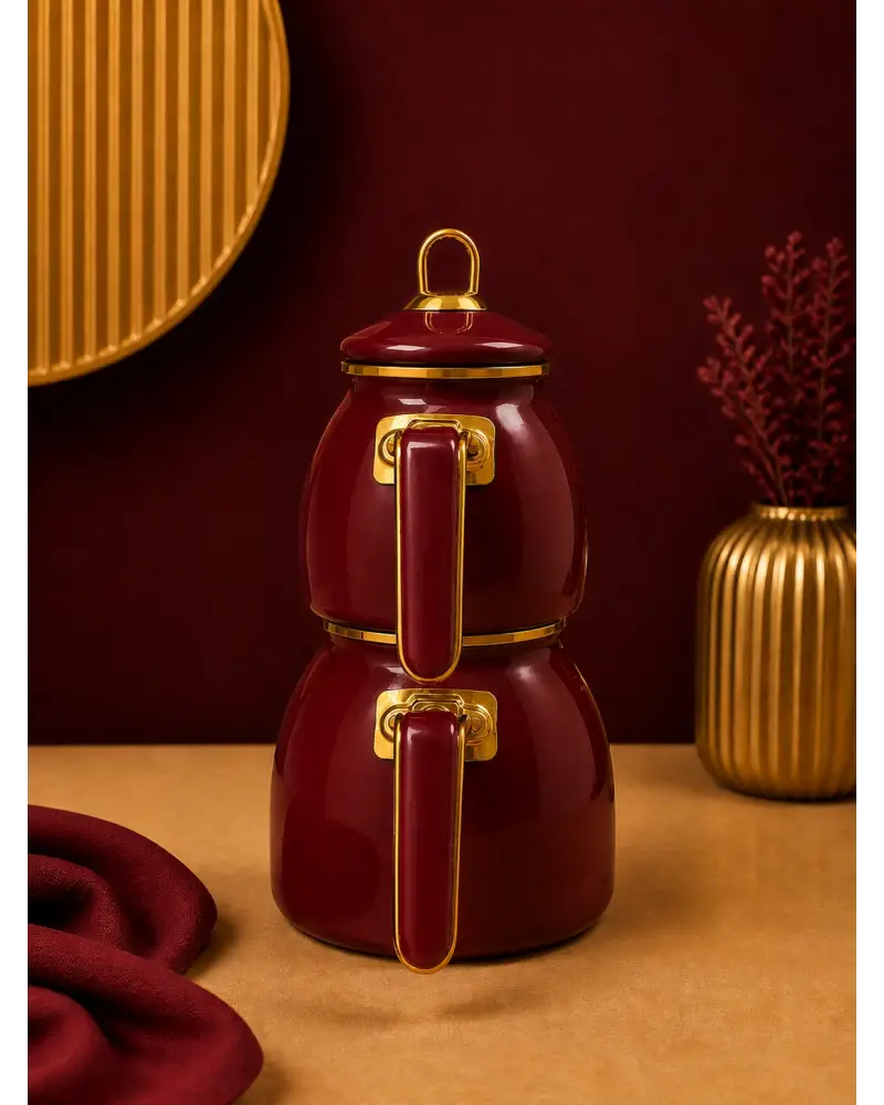 PR Home Bordo Rose Model Emaye Çaydanlık