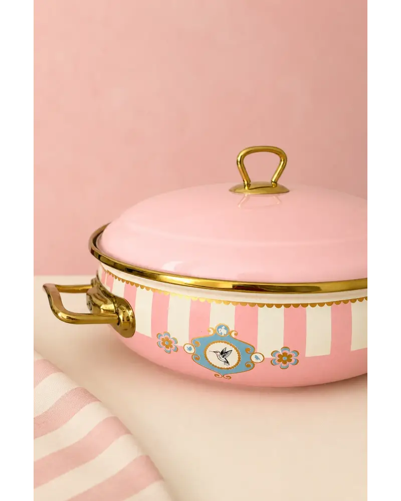 PR Home Alaria Pembe Derin Bombeli Emaye Karnıyarık Pilav Tenceresi 26 cm