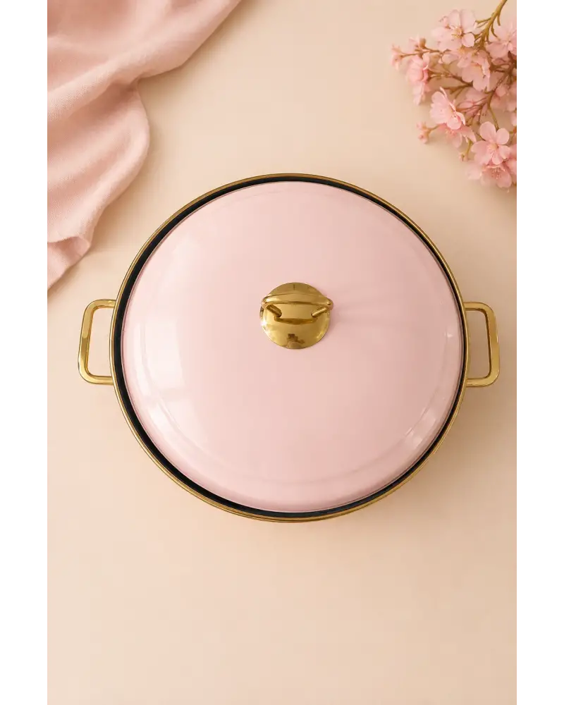PR Home Alaria Pembe Derin Bombeli Emaye Karnıyarık Pilav Tenceresi 26 cm