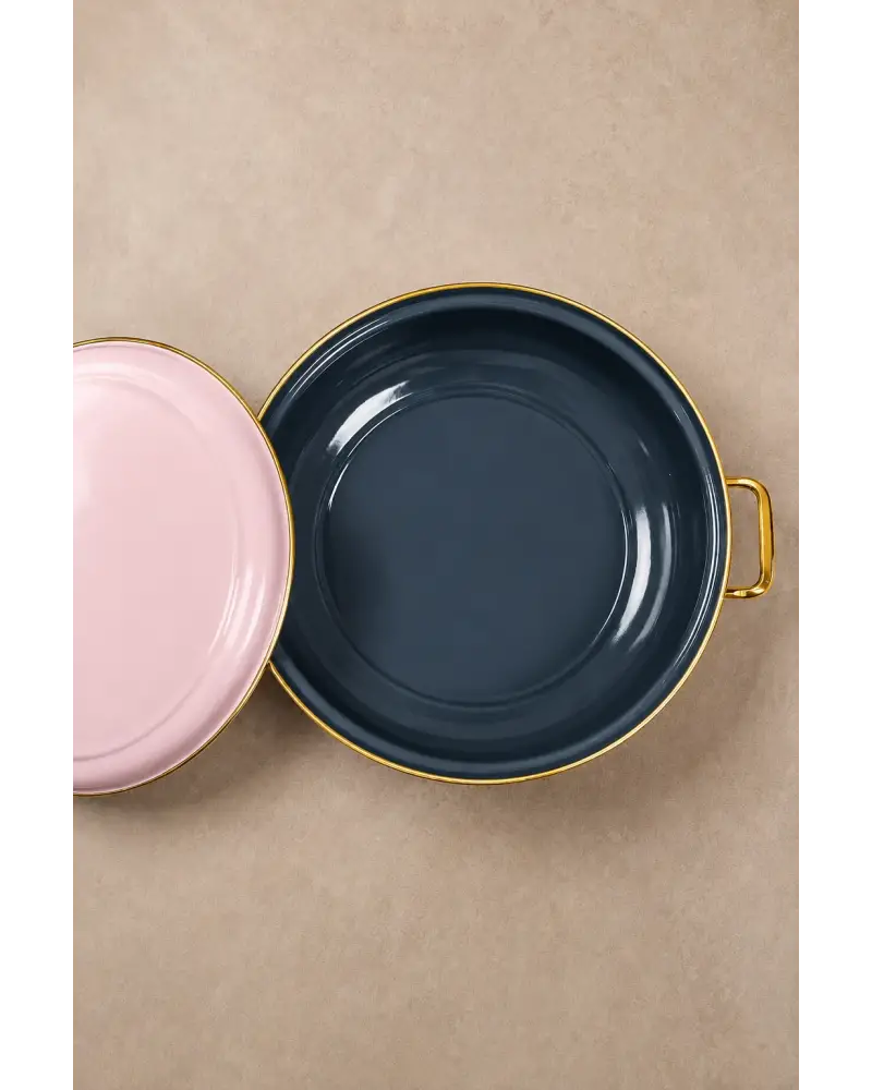 PR Home Alaria Pembe Derin Bombeli Emaye Karnıyarık Pilav Tenceresi 26 cm