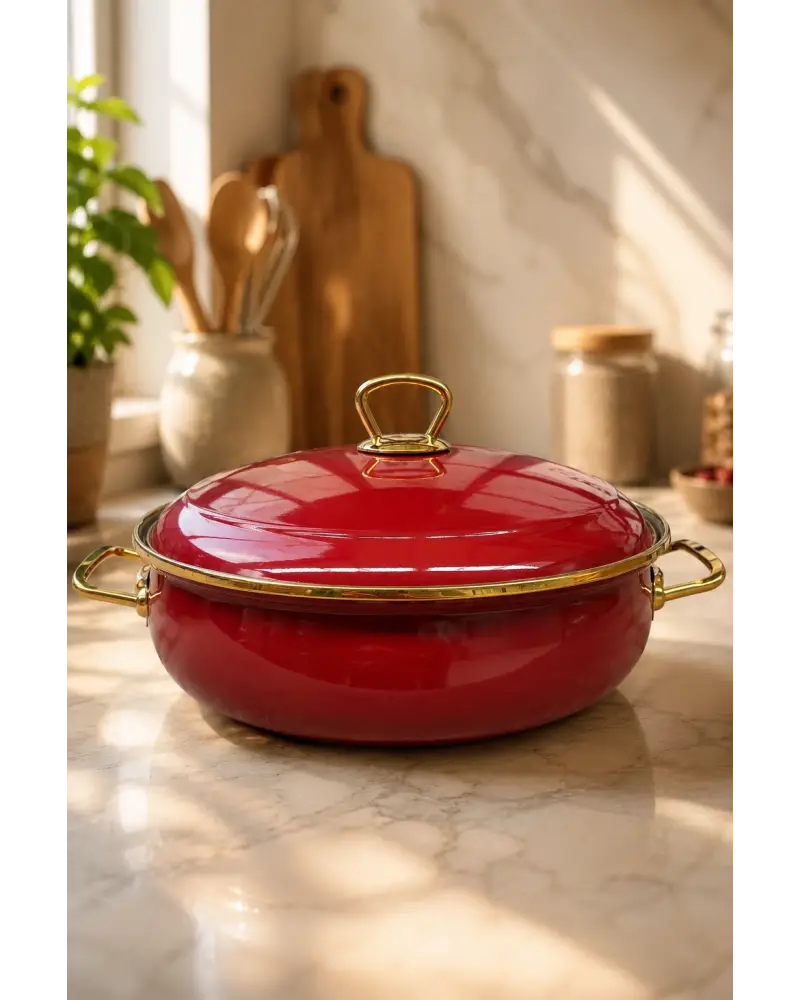 PR Home Bordo Derin Bombeli Emaye Karnıyarık Pilav Tenceresi 26 cm