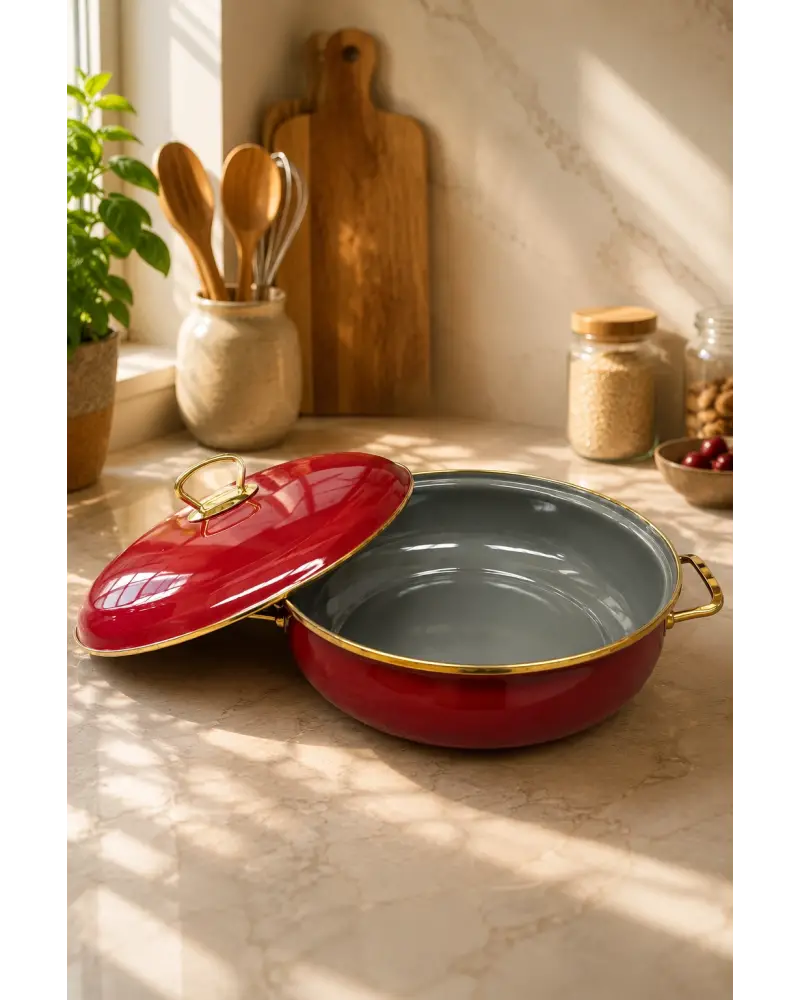 PR Home Bordo Derin Bombeli Emaye Karnıyarık Pilav Tenceresi 26 cm