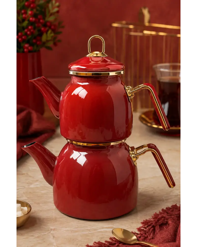 PR Home Bordo Rose Model Emaye Çaydanlık