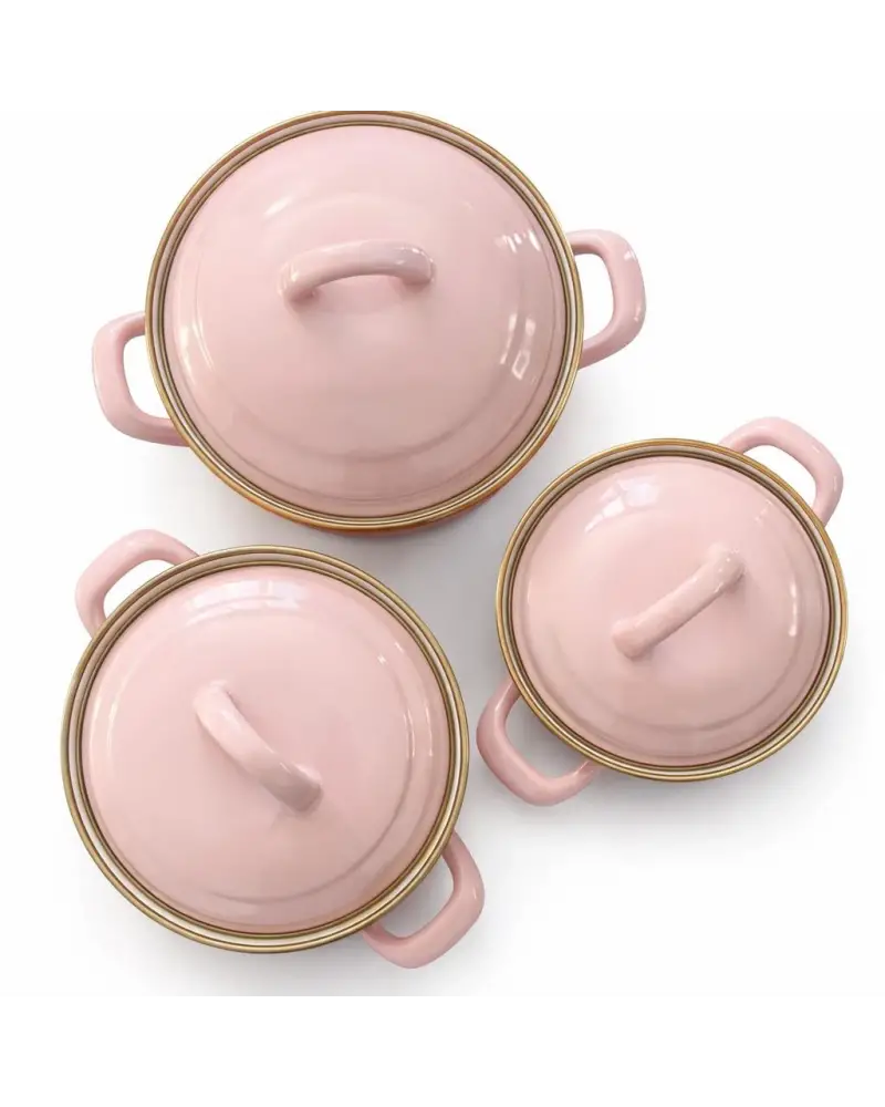 PR Home Alaria Pembe Emaye Mini Tencere Seti 12-14-16 cm
