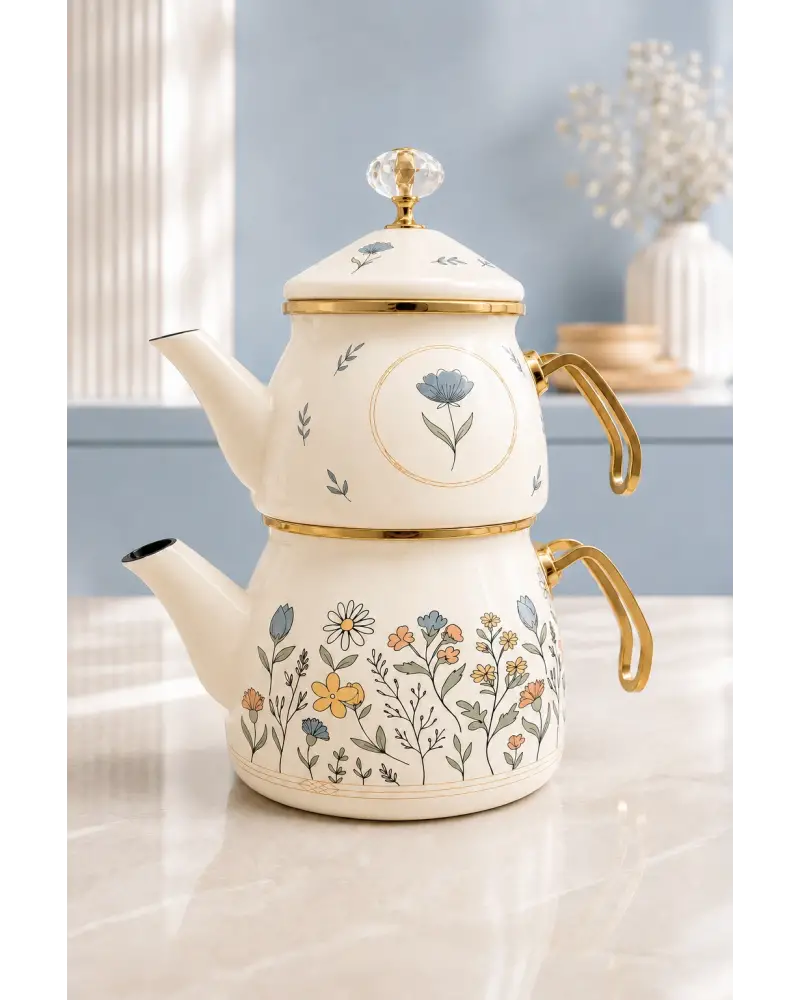 PR Home Anemon Gold Model Emaye Çaydanlık