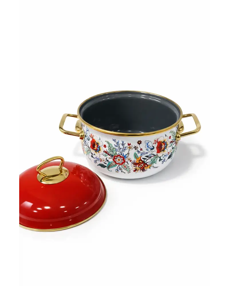 PR Home Magnolia Derin Bombeli Emaye Tencere 16 cm