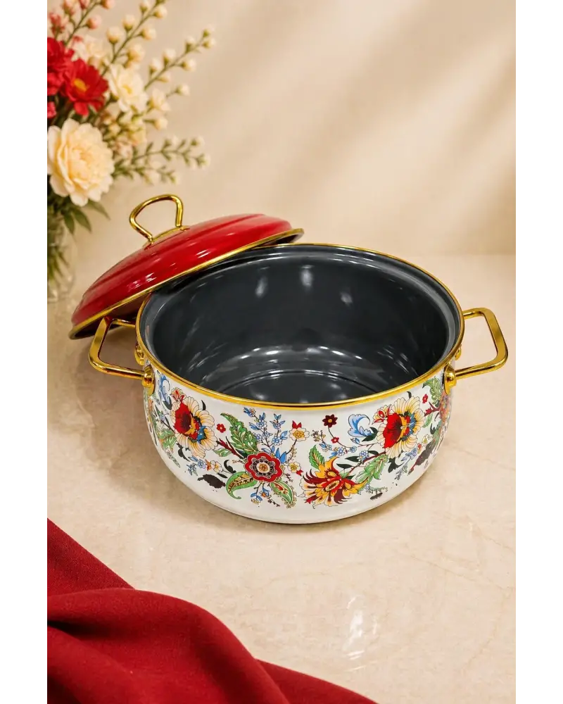 PR Home Magnolia Derin Bombeli Emaye Tencere 18 cm