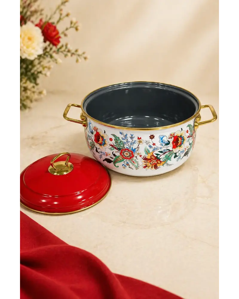 PR Home Magnolia Derin Bombeli Emaye Tencere 18 cm