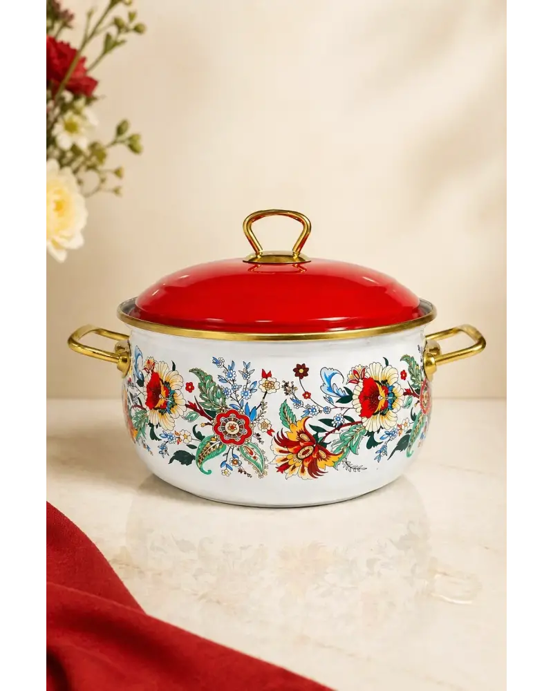 PR Home Magnolia Derin Bombeli Emaye Tencere 18 cm