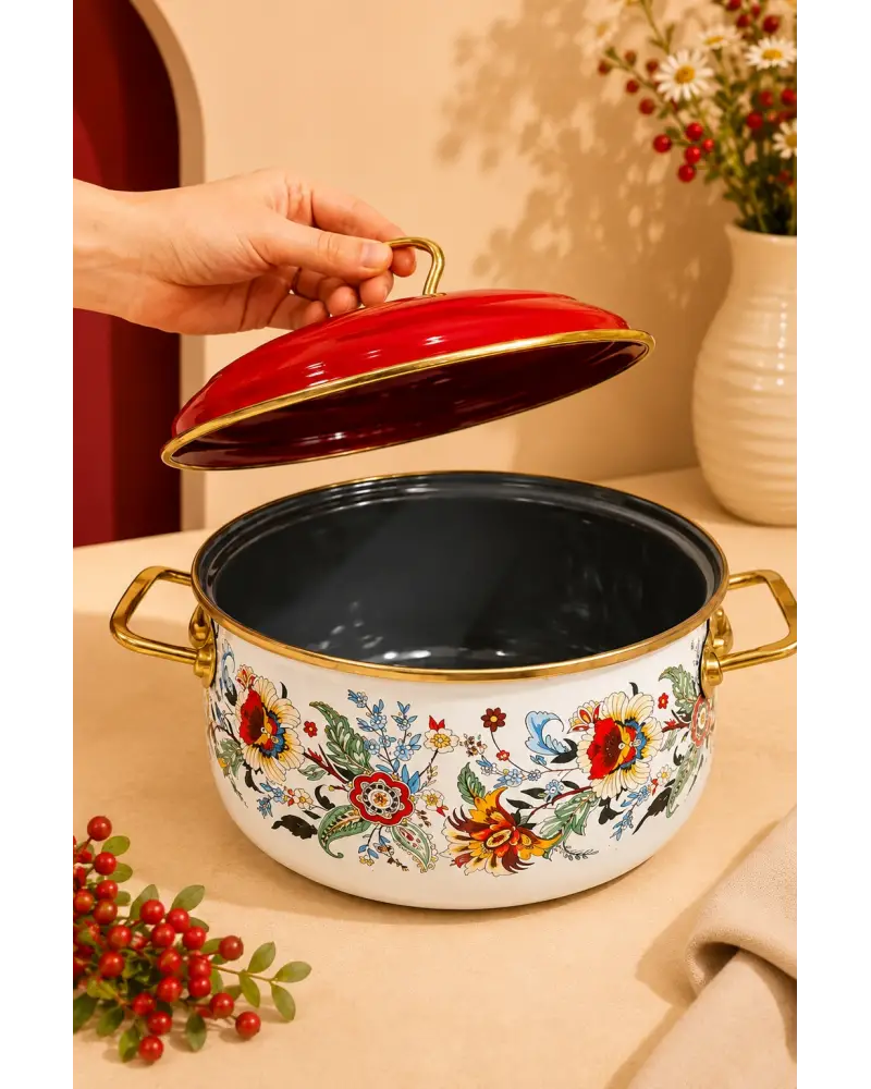PR Home Magnolia Derin Bombeli Emaye Tencere 20 cm