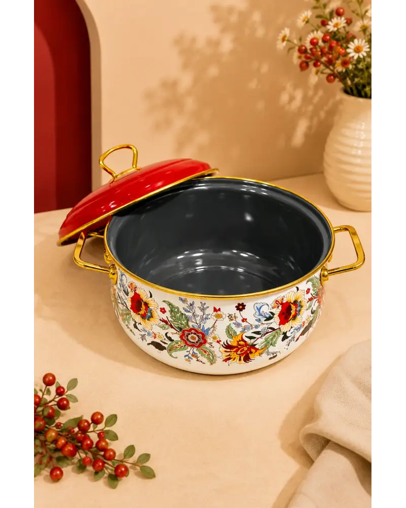 PR Home Magnolia Derin Bombeli Emaye Tencere 24 cm