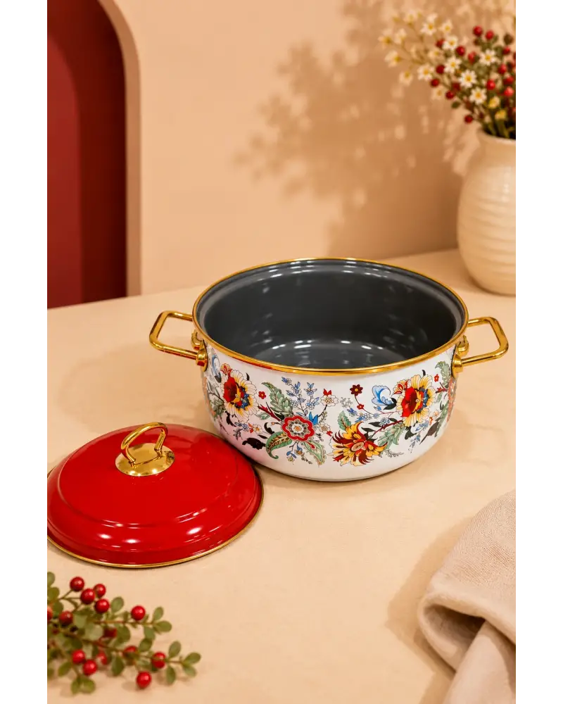PR Home Magnolia Derin Bombeli Emaye Tencere 24 cm