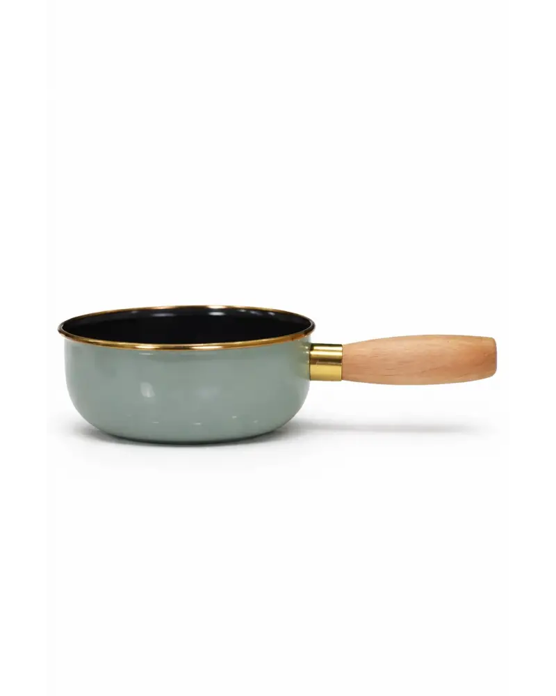 PR Home Soft Yeşil Emaye Ahşap Saplı Haşlama ve Sos Tavası 16 cm