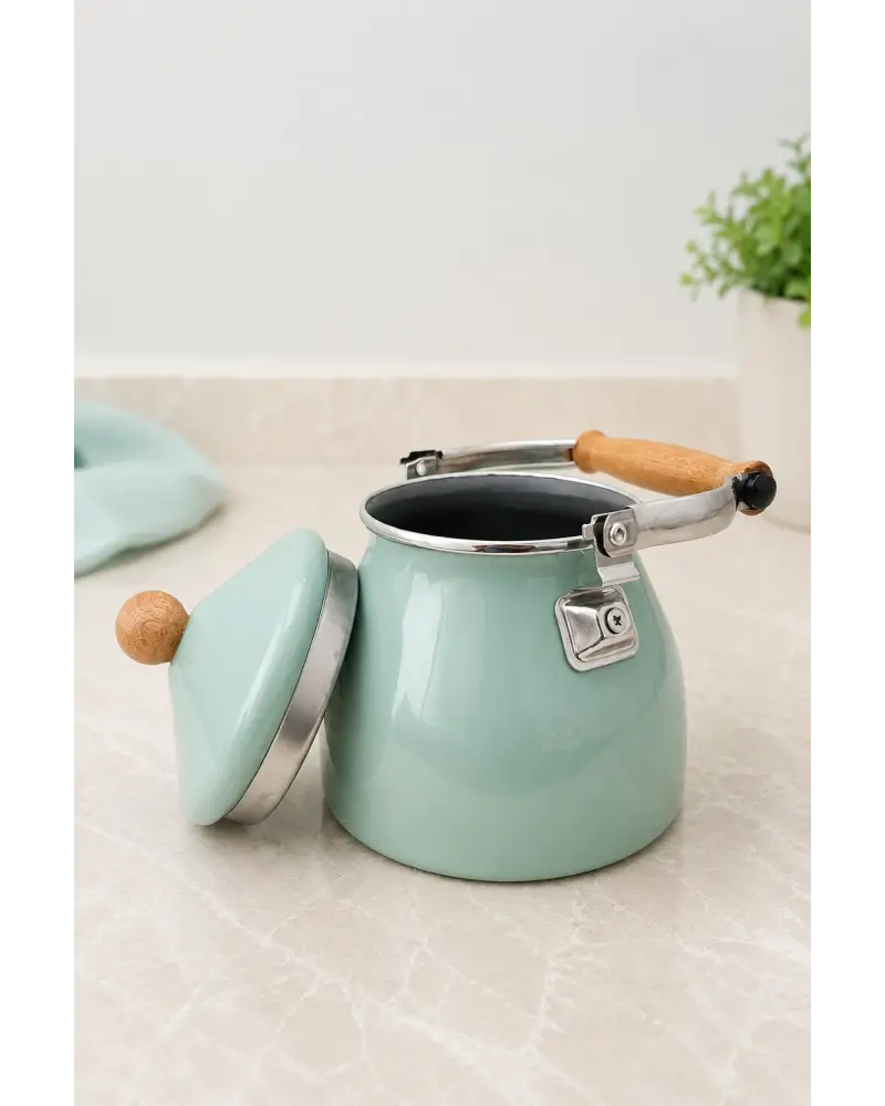 PR Home Soft Yeşil Emaye Demlik Kettle Büyük 2.1 LT