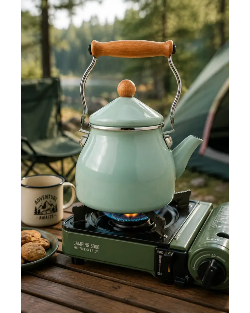 PR Home Soft Yeşil Emaye Demlik Kettle Büyük 2.1 LT