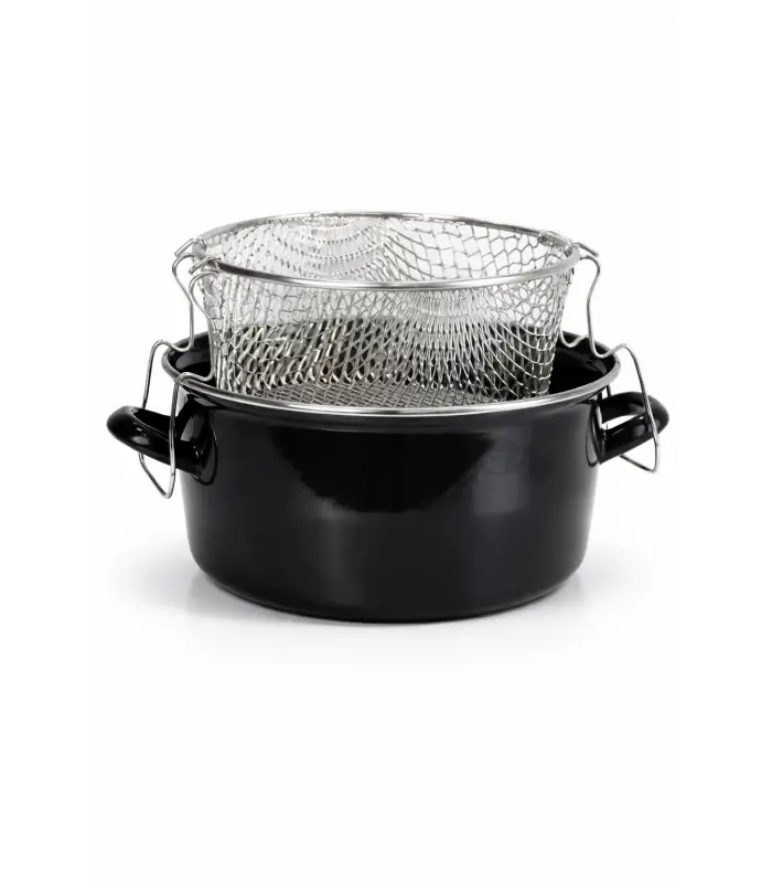 PR Home Emaye Cam Kapaklı Kızartma Tenceresi 24 cm Siyah