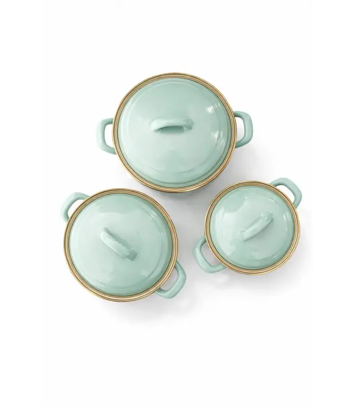 PR Home Alaria Yeşil Emaye Mini Tencere Seti 12-14-16 cm