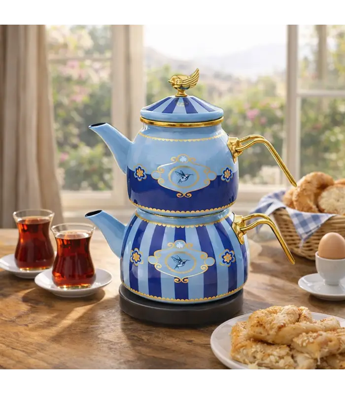 PR Home Alaria Mavi Rose Model Emaye Çaydanlık