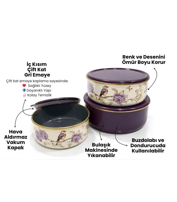 PR Home Fiorella Emaye Üçlü Saklama Seti