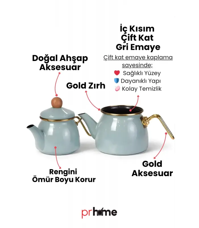 PR Home Soft Yeşil Mini Model Emaye Çaydanlık
