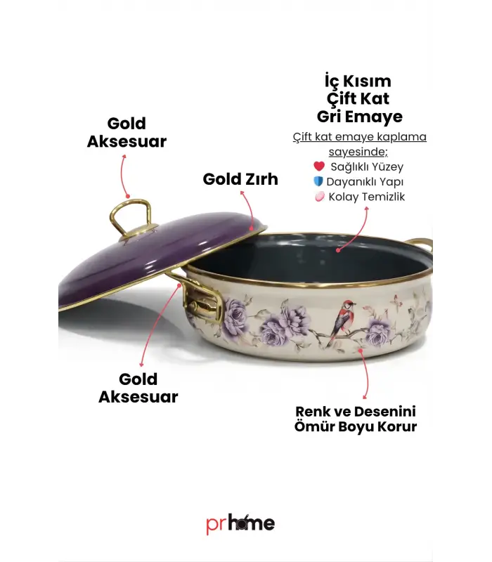 PR Home Fiorella Derin Bombeli Emaye Karnıyarık Pilav Tenceresi 26 cm