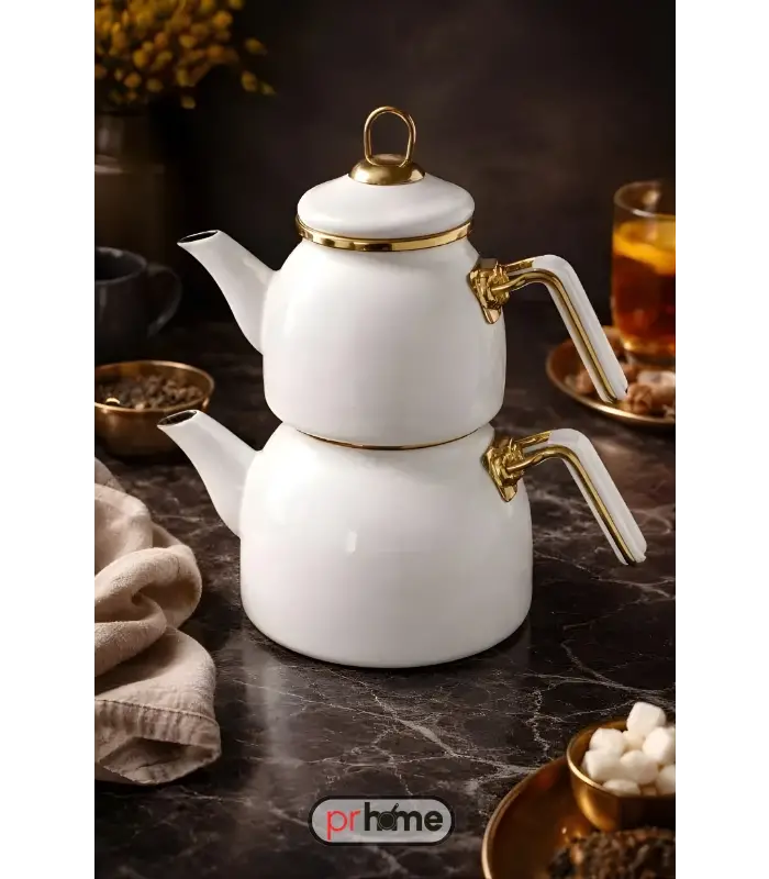 PR Home Emaye Rose Model Çaydanlık Beyaz