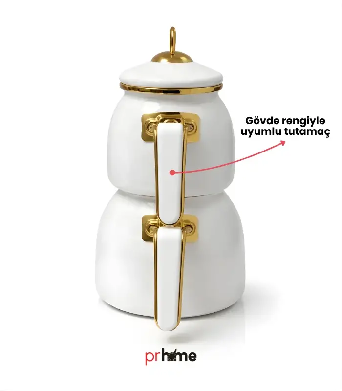 PR Home Emaye Rose Model Çaydanlık Beyaz