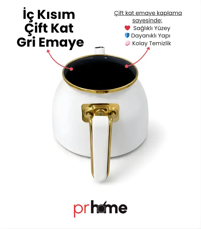 PR Home Emaye Rose Model Çaydanlık Beyaz
