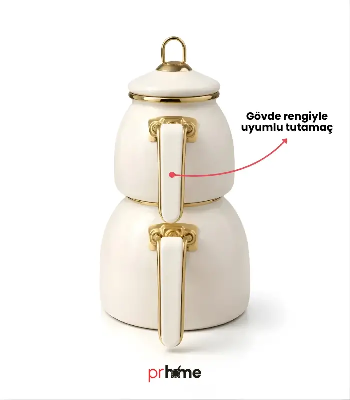 PR Home Emaye Rose Model Çaydanlık Krem