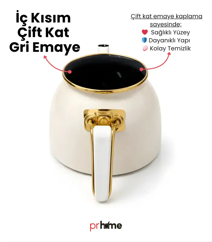 PR Home Emaye Rose Model Çaydanlık Krem